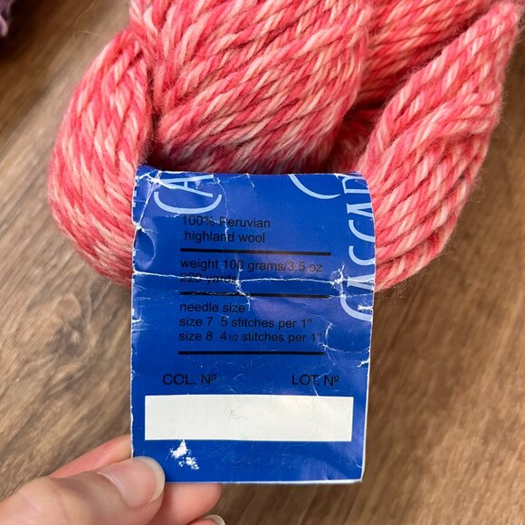 100% Peruvian Wool  Pink / 100% Raw Hand Dyed Cotton Purple Yarn Bundle - Picture 5 of 11